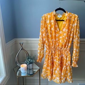 NSR Tiered Long Sleeve Ruffle Emma Mini Dress Women's M Orange Floral